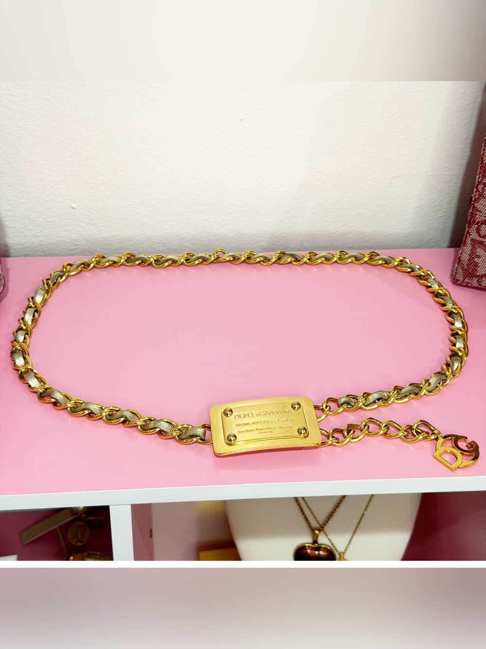 Dolce & Gabbana Gold Logo Plate Chain Belt